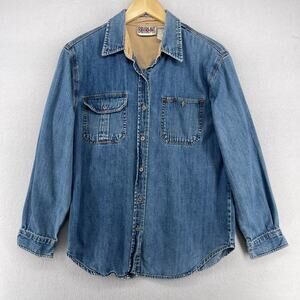 BILL BLASS Shirt Men M JEANS Denim Overshirt Button Up Long Sleeve Cotton Blue